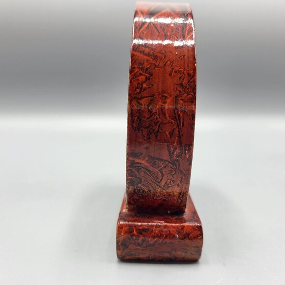 Vtg Chinese Hand Carved Cork Diorama Cranes Black Lacquer Art Stand 4" x 3.75" - Picture 8 of 16